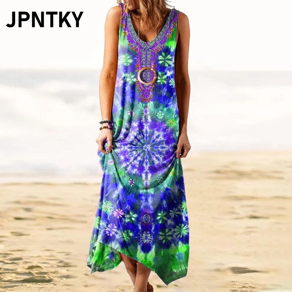 JPNTKY Moda Estiva Primaverile Senza Maniche Scollo a V Abiti Casual