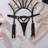 Damen Sexy Dessous-Set, Mit Metallkette Verziert, Durchsichtiges Netz Slim Fit Outfit Mit Strümpfen