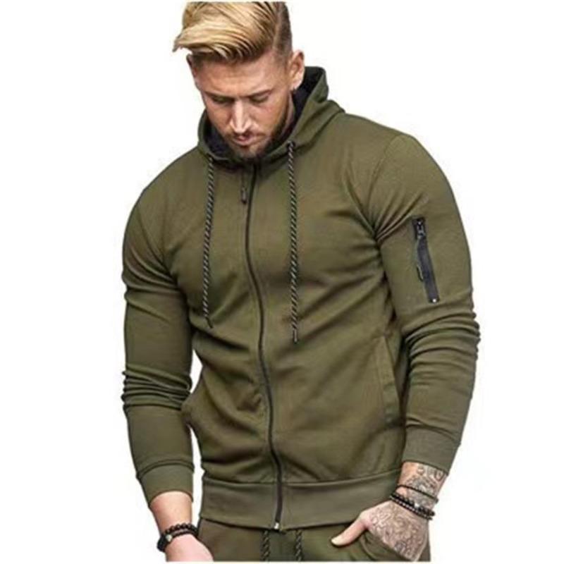 Spring Autumn Trendy Men's Sports and Leisure Arm Zipper Decoration Fitness Hoodie Jackets & Coats (men’s)