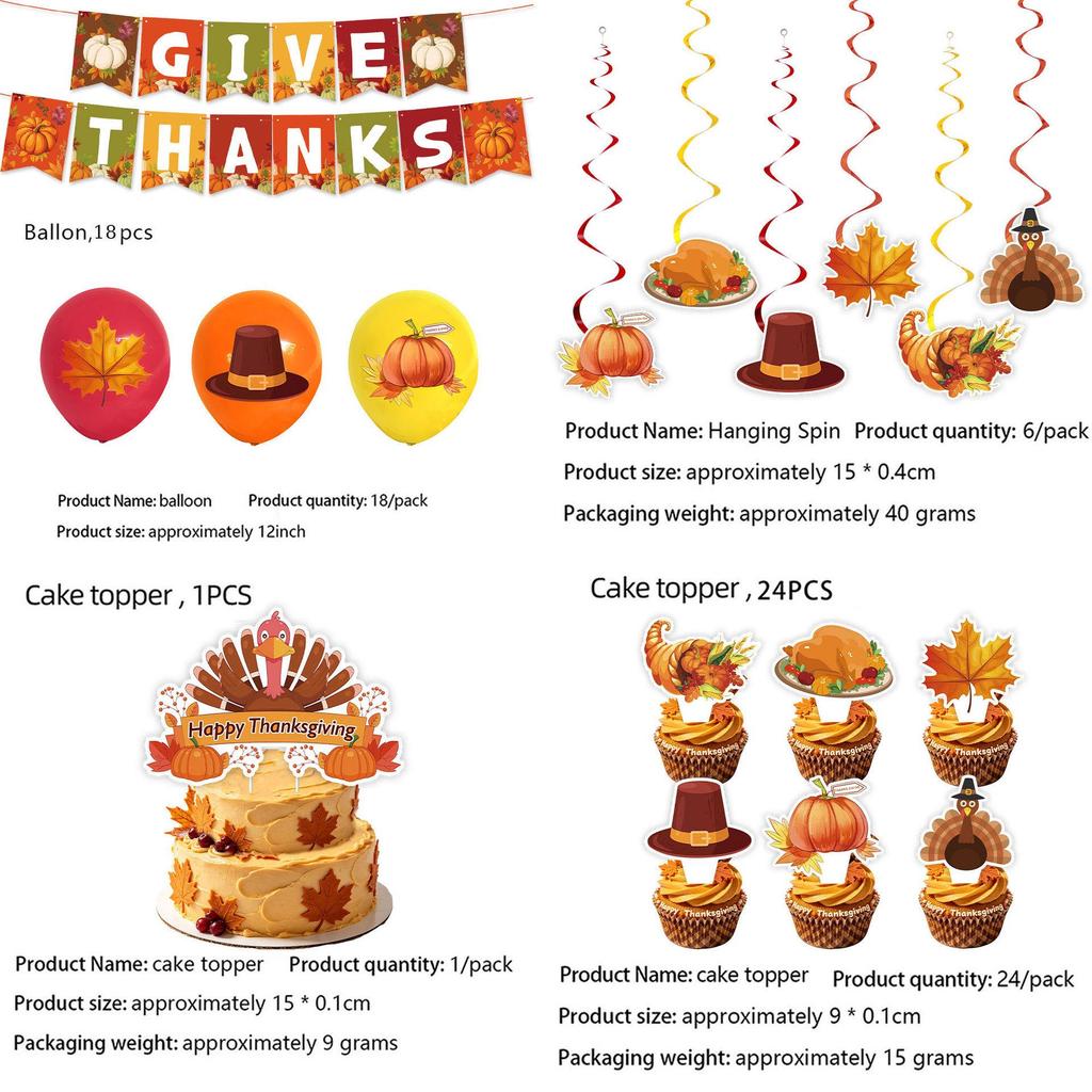 Thanksgiving Turkey Birthday Party Tableware Set: Plates, Cups, Napkins, Flags & Swirls.