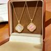 Women's French Cat's Eye Clover Pendant Necklace - Summer Fashion Clavicle Chain with Full Micro-Set Diamonds