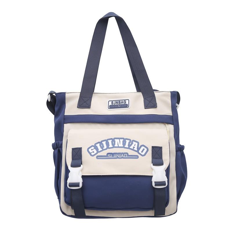 Студенческая сумка через плечо с цветными блоками, с принтом букв, женская сумка кроссбоди большой вместимости, сумка синий