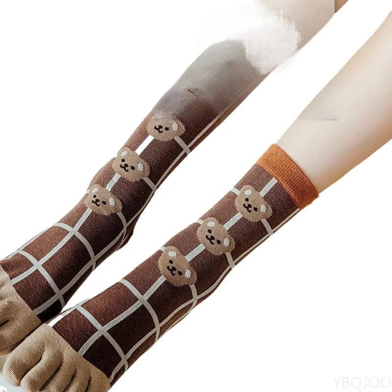 3 Paar Hohe Schönheit Mittellange Ganzjahres Trendige Vielseitige Damen Fünf-Zehen-Socken Süße Retro Atmungsaktive Modische Socken