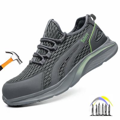 Sapatos de Segurança de Verão Cadarços Refletivos Sapatos de Trabalho com Biqueira de Aço Proteção Botas de Trabalho Leves Tênis de Malha Respirável
