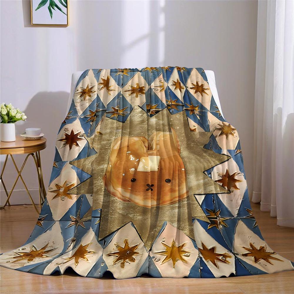 Pancake Star Tile Flannel Blanket Warm Soft Halloween Christmas Couch Warm Cozy Decorative Decor Gift for All Season