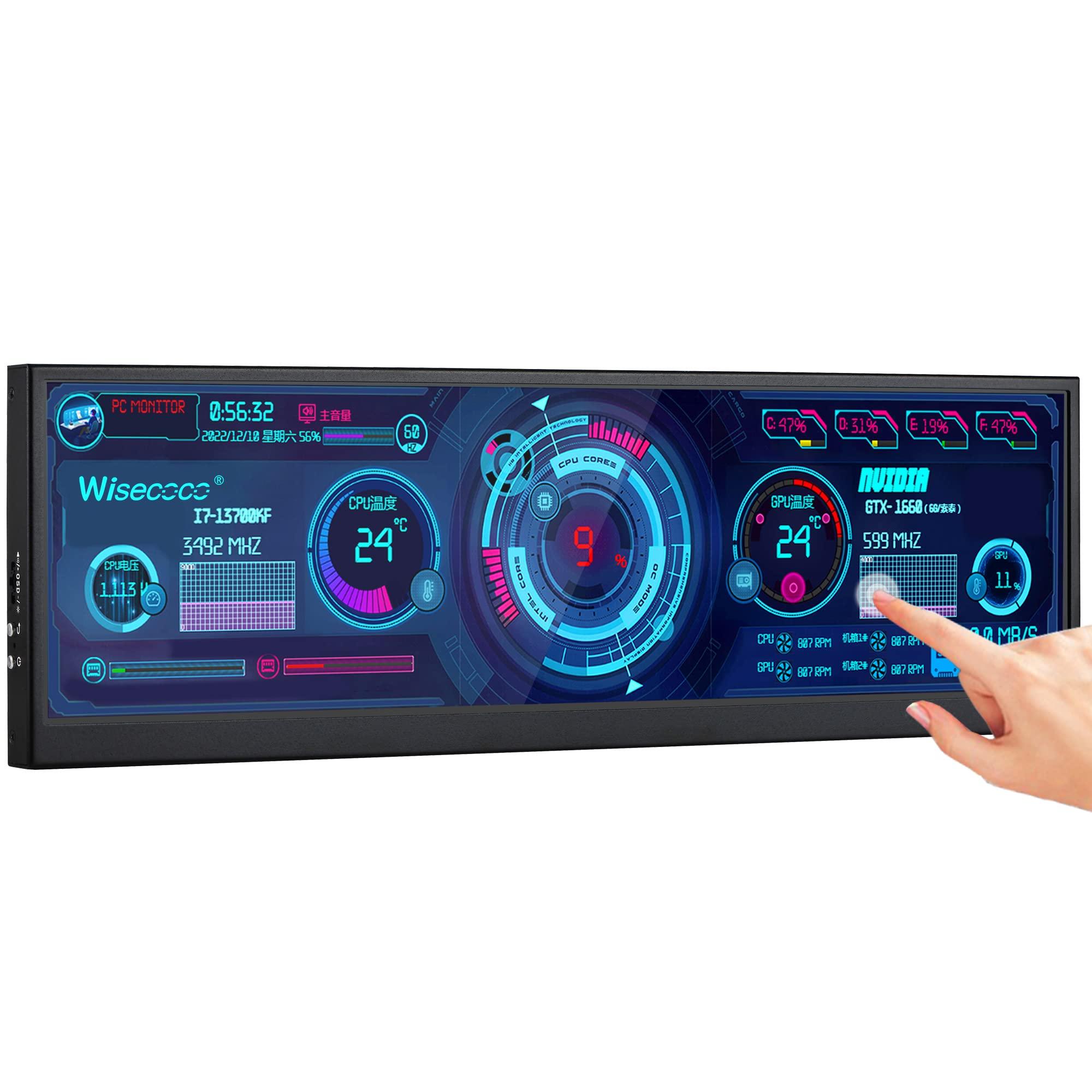 

Дюймовий мобільний монітор wisecoco FHD IPS 1920x515 із сенсорним екраном, альбомною орієнтацією, міні-HDMI, РК-дисплей, ПК, процесор, оперативна пам ять, жорсткий диск, дані для AIDA64 12.6 NV126B5M-N41, 10-точкова панель. чорний