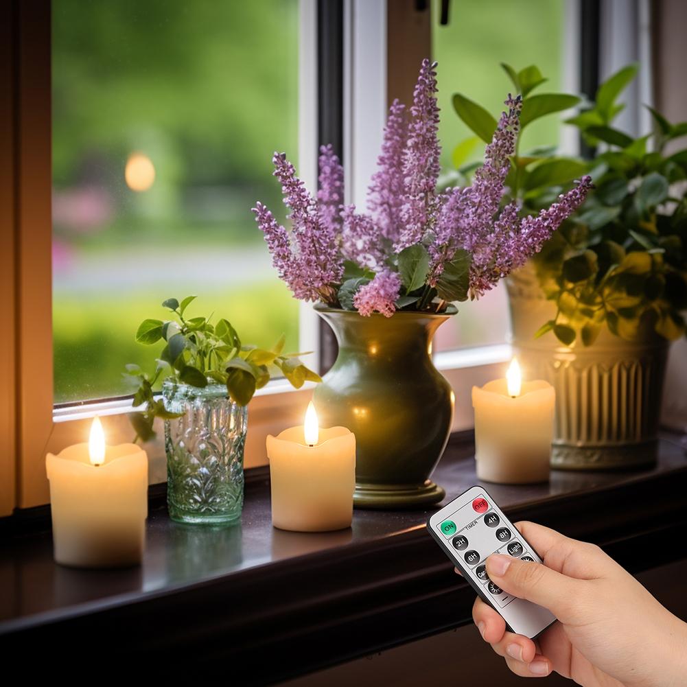 Flickering Flameless Votive Candles with Timer Remote Control Realistic Electric Real Wax Candle for Christmas Wedding Halloween