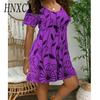HNXC Women's Polyester High Waist Floral Print Tunic Dress