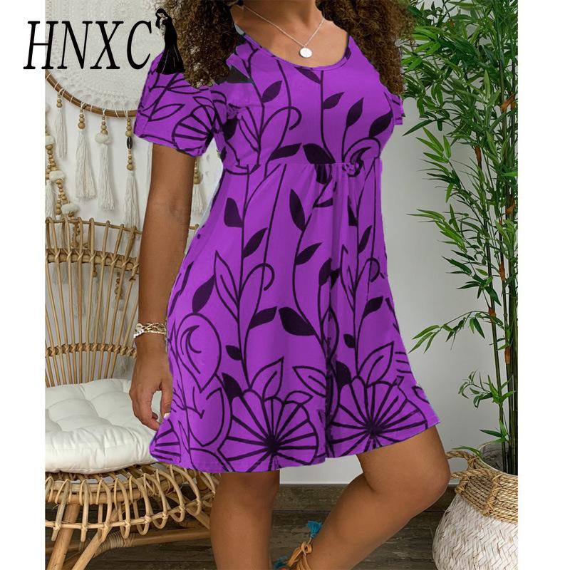 HNXC Women's Polyester High Waist Floral Print Tunic Dress