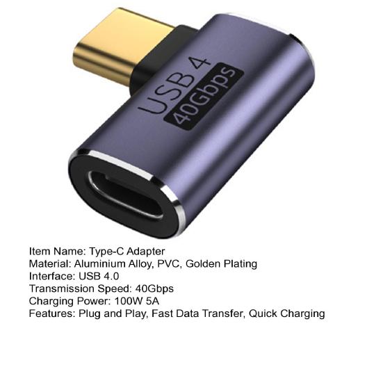 Type-C'den Type-C'ye Adaptör Dik Açı 40Gbps USB 4.0 100W 5A Dizüstü Bilgisayar USB C Erkekten USB C Dişiye Dönüştürücü Telefon Aksesuarları