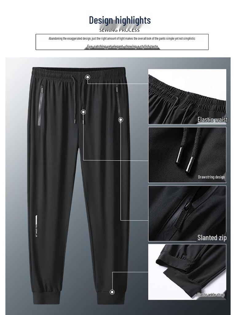 Men's Plus Size Sporty Ice Silk Quick-Dry Summer Jogger Pants