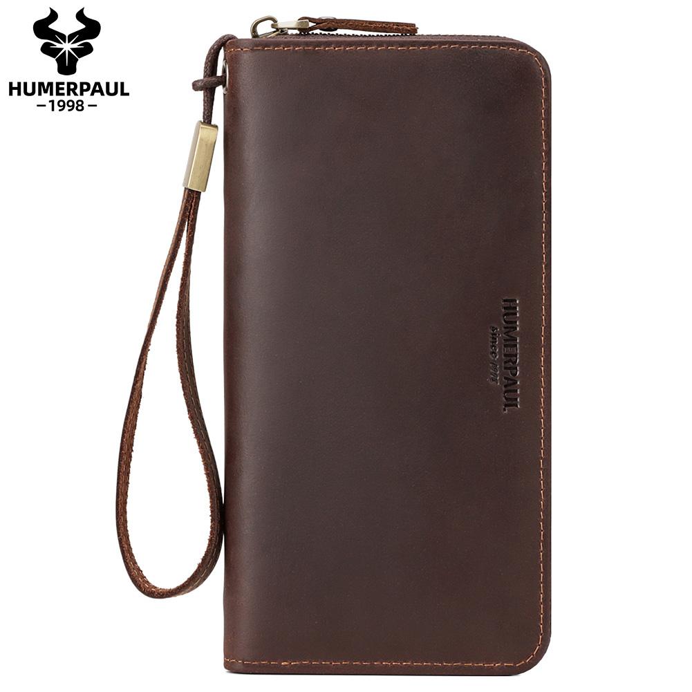Humerpaul Pánská kožená peněženka Long Wallet Clutch Bag Taška na mobilní telefon