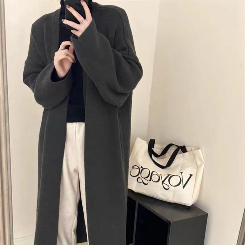 Fashion commuter coat medium and long women's solid color sweater jacket women's high sense lazy loose shoulder sleeves