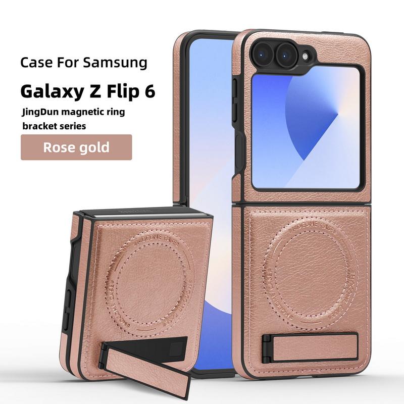 Capa Shell de Couro Empresarial com Carregamento Sem Fio 2 peças Para Samsung Galaxy Z Flip6 Flip5 Flip4 Flip3 Magnética À Prova de Choque Dobrável Suporte Capa de Telefone