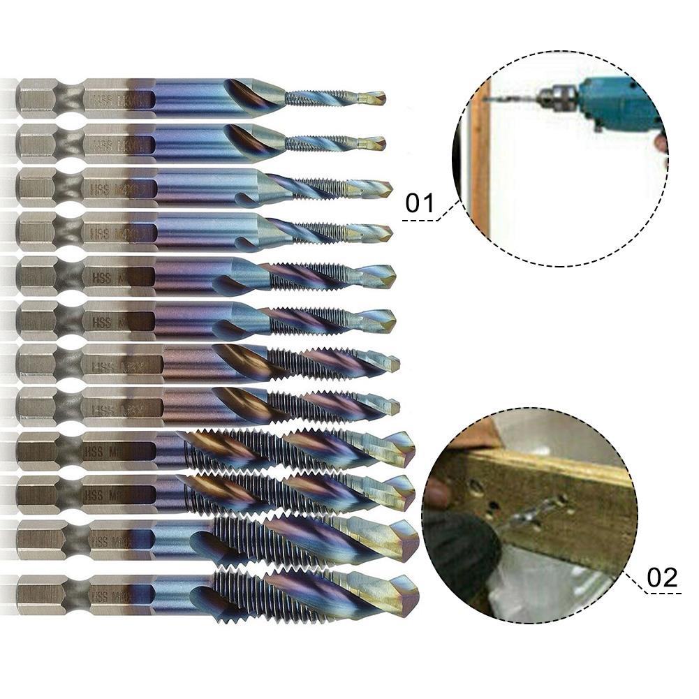 Quick Change HSS Drill Bit Set with Hex Shank for M3 M10 Screw Thread 12PCS