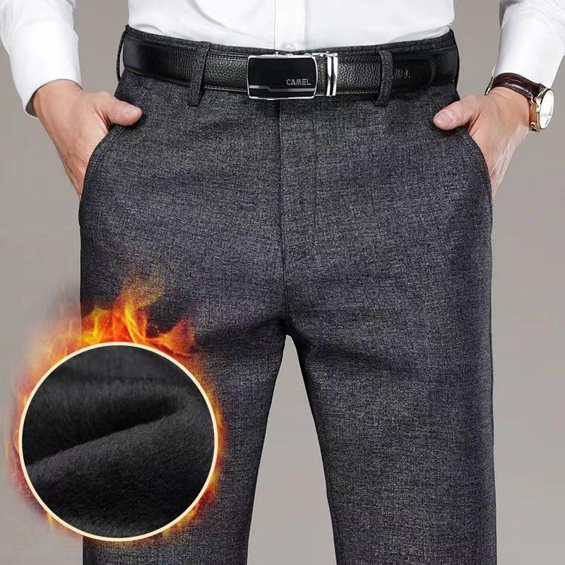 Купить Мужские брюки, зимние новые деловые повседневные флисовые брюки ...