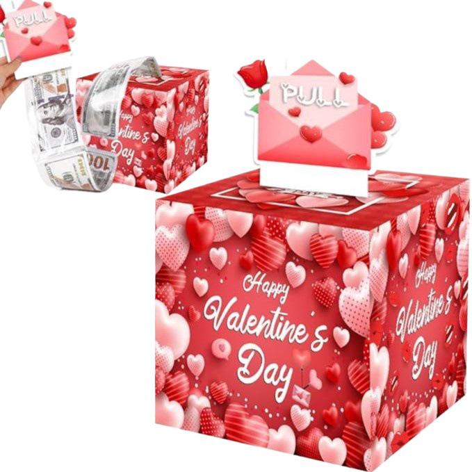 Romantic Valentine's Day Surprise: Money Pulling Box with Heart Balloon & Card Topper for Couples