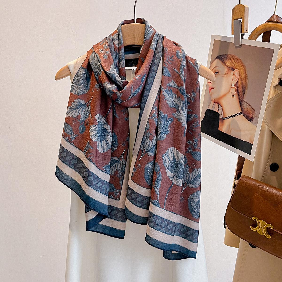 

60*170CM Beach Wraps Two-tone Printed Scarf For Women Breathable Large Shawl Luxury Floral Print Scarves Elegant Hijab
