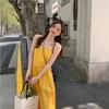 Dopamine yellow sleeveless suspender dress women's summer French feeling seaside vacation super fairy beach skirt women's clothing