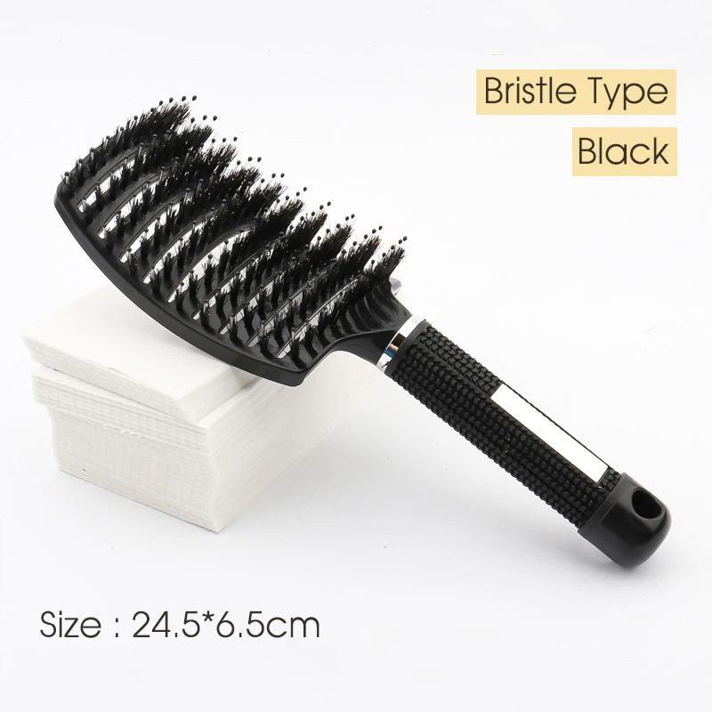 Curved Vented Boar Bristle Hair Brush, Anti-Static Nine-Row Scalp Massage Detangling Brush with Non-Slip Handle, Available in 4 Colors for Curly & Str