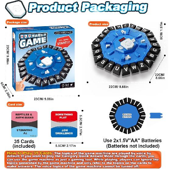 Word Game Family Board Games for Kids & Adults with 2 Modes,220 Topic Categories 24 Letters Pressing Games,Fun Fast-Paced Learning Game,35 Cards,LCD