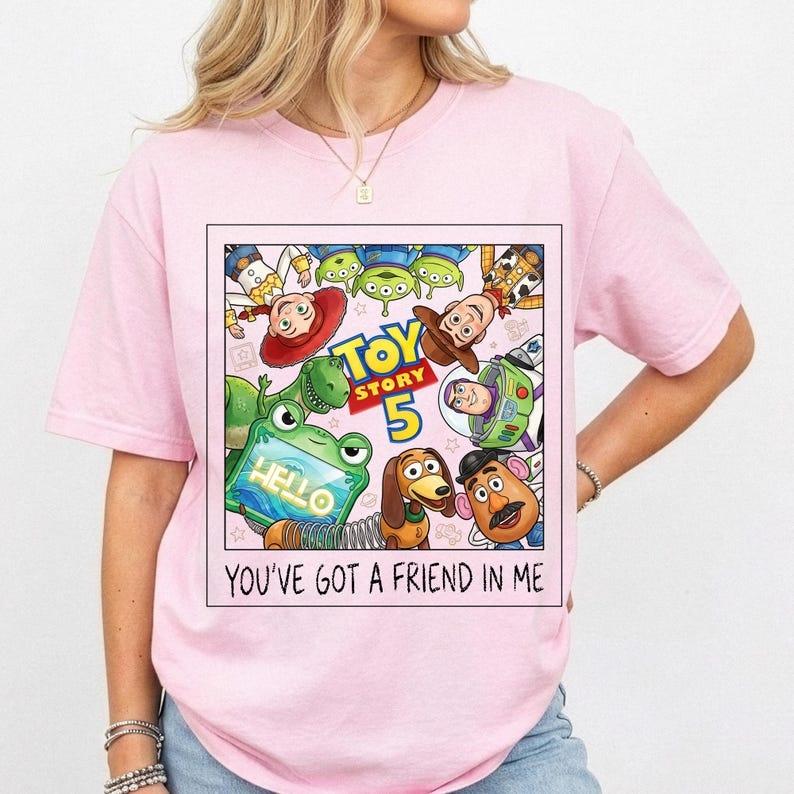 Toy Story 5 Vintage Graphic Tee Retro Cartoon Characters Group Photo Youve Got A Friend In Me Short Sleeve Tshirt
