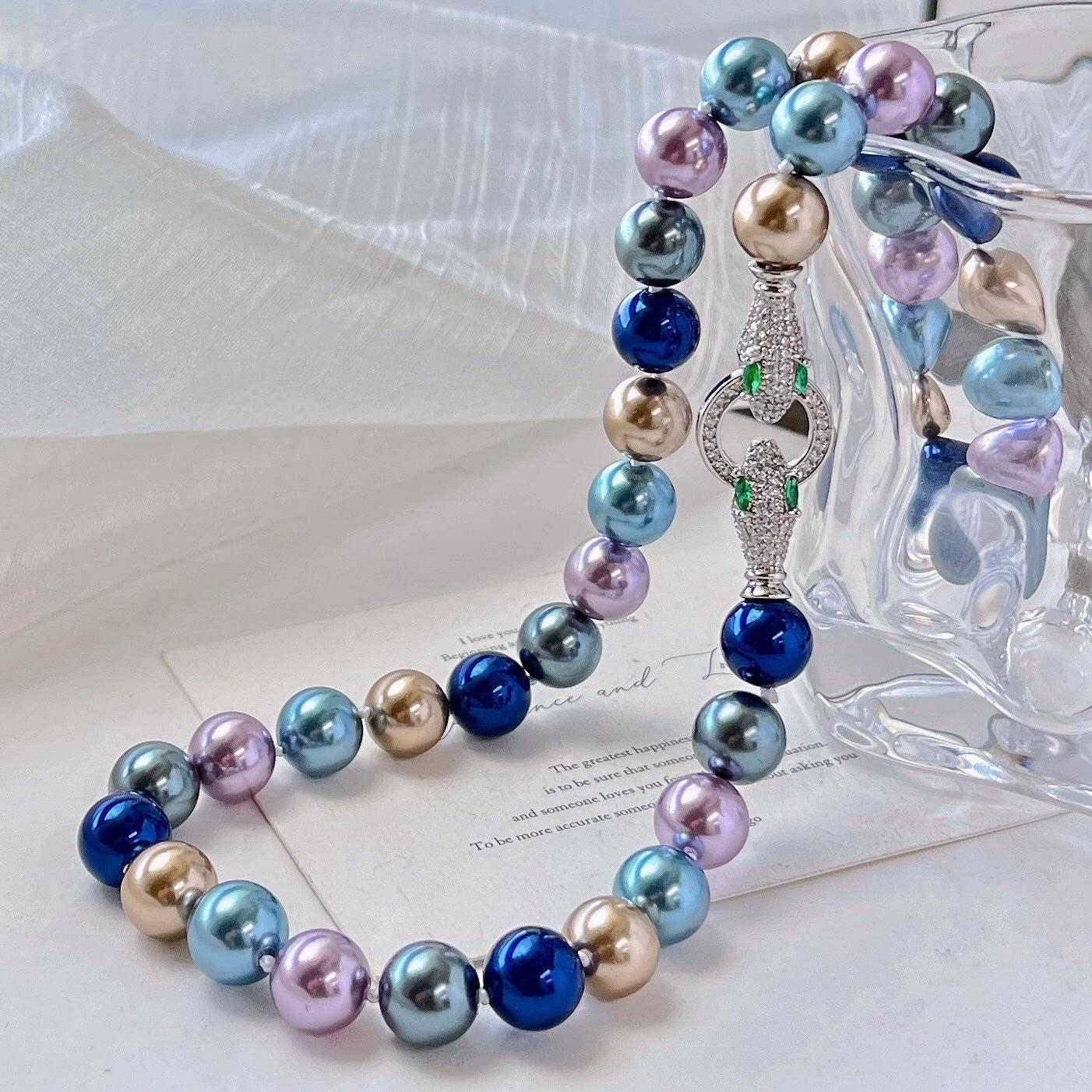 Vintage Natural Freshwater Pearl Lapis Lazuli Citrine Design Sense Collarbone Chain Necklace Neck Chain