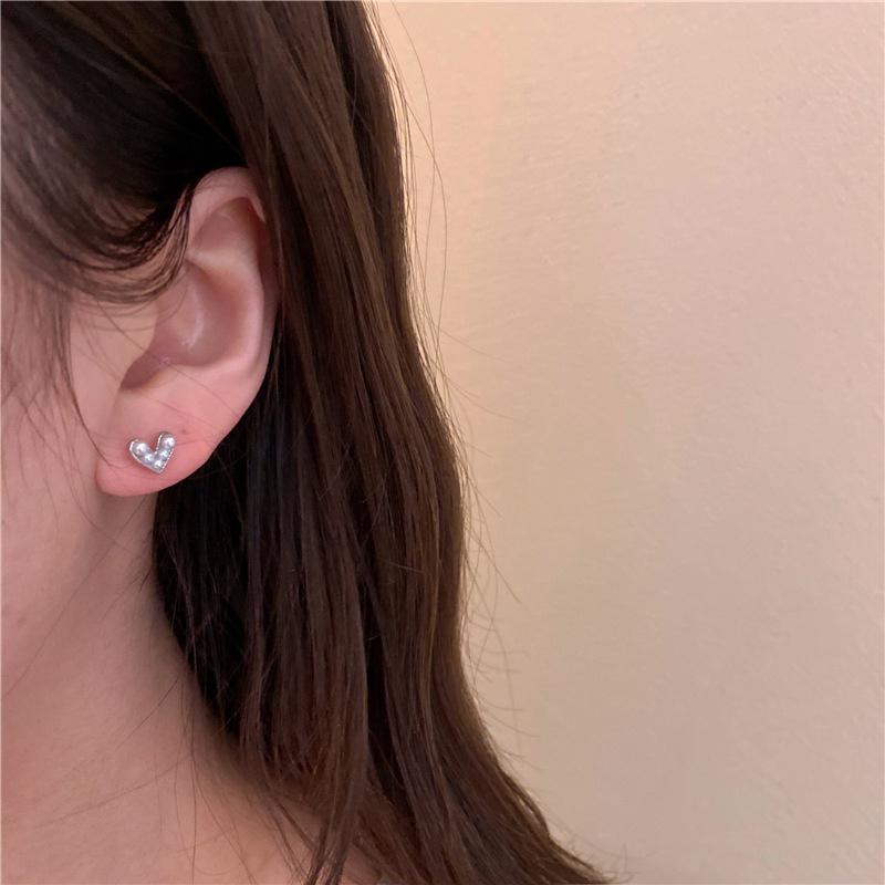 1Set Y2K Bowknot Heart Zircon Stud Earrings For Women Girls Silver Color Exquisite Earrings Set Trendy Jewelry Party Gifts