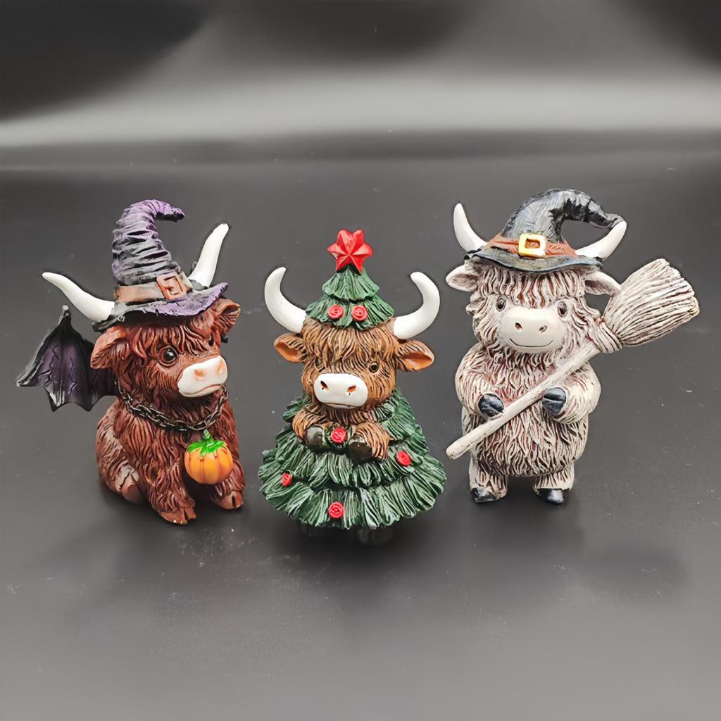 Highland Kuh Resin Ornament - Niedliche Halloween & Weihnachten Heimdeko Geschenk