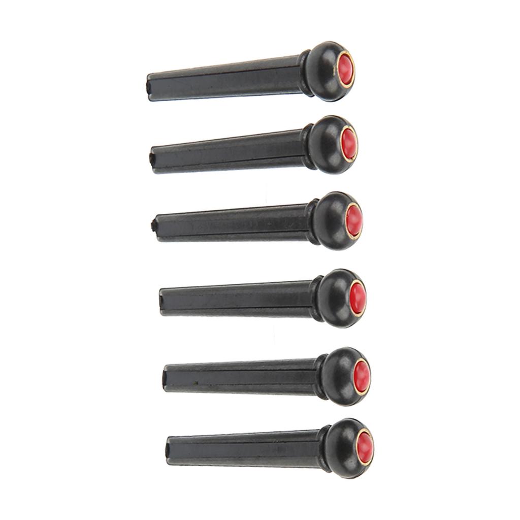 6Pcs Black Guitar Bridge Pin Kit Decorative Robust Clarity Increasing Guitar Bridge Pin Replacement Red Head Type