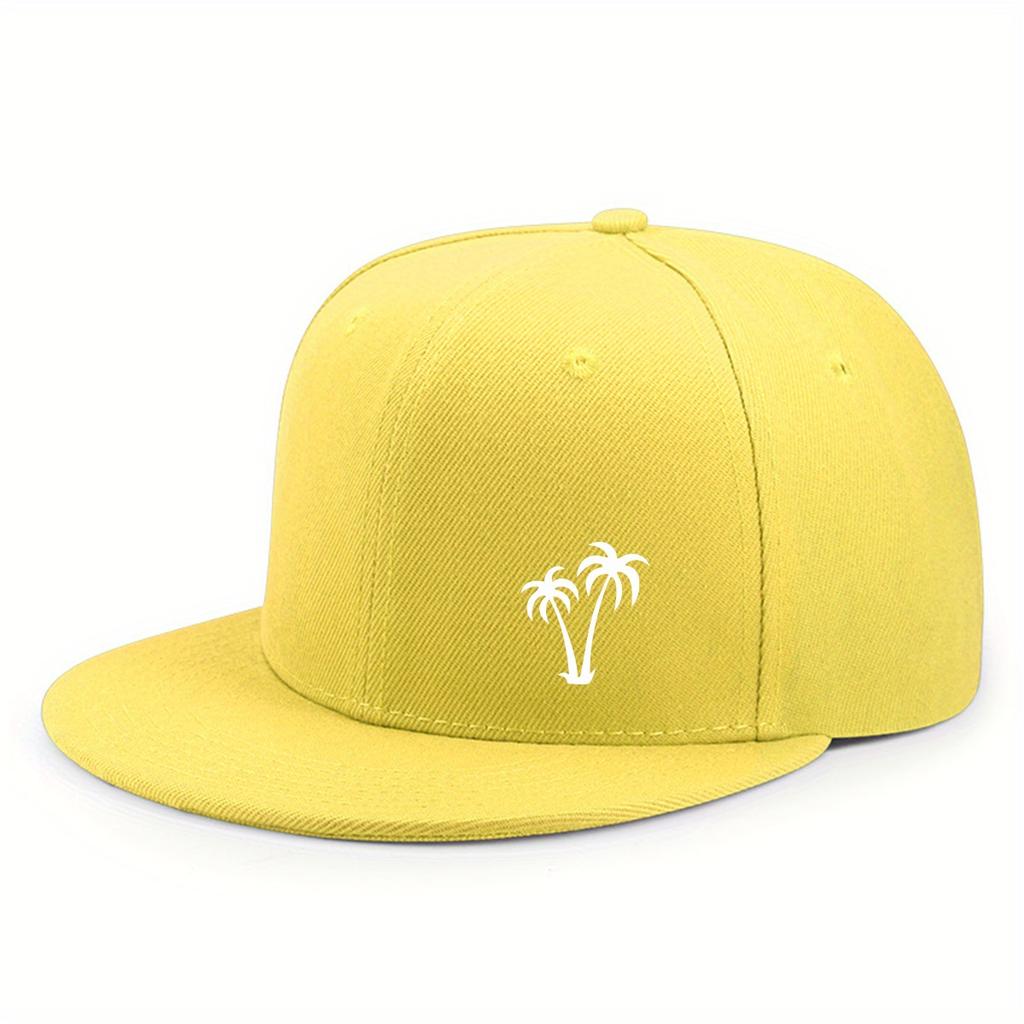 Palm Tree Graphic Black Flat Brim Baseball Cap Unisex Polyester Street HipHop Snapback Hat Outdoor