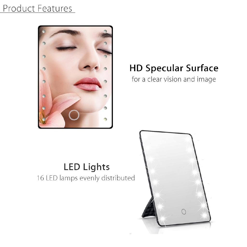 Espelho de Maquilhagem com Luz LED Lâmpada Espelho Cosmético Portátil com Ecrã Tátil Beleza Mesa de Toucador de Mesa Espelhos de Suporte Novo