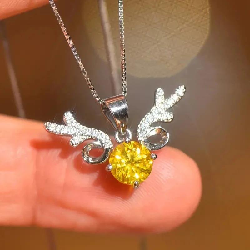 Huitan Cute Shiny Animal Elk Pendant Necklace With Yellow/white CZ For Women Wedding Party Daily Romantic Delicate Accessories