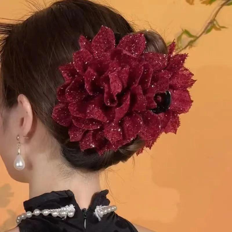 Fashion Black Mesh Flower Hair Clip For Women Shark Ponytail Claw Headdress Temperament Hair Accessories