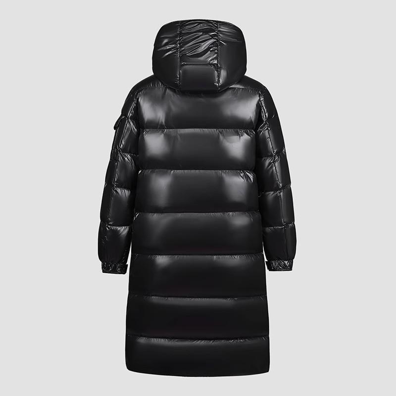 Mid Length Warm White Goose Down Jacket Men's Winter Hooded Bright Long Puffer Coats Outwear High-End Thick Top Down Parkas