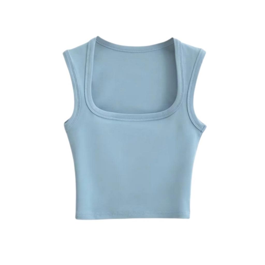 Women's Square Neck Sleeveless Crop Tank Top Slim Fit Solid Basic Camisole Shirt