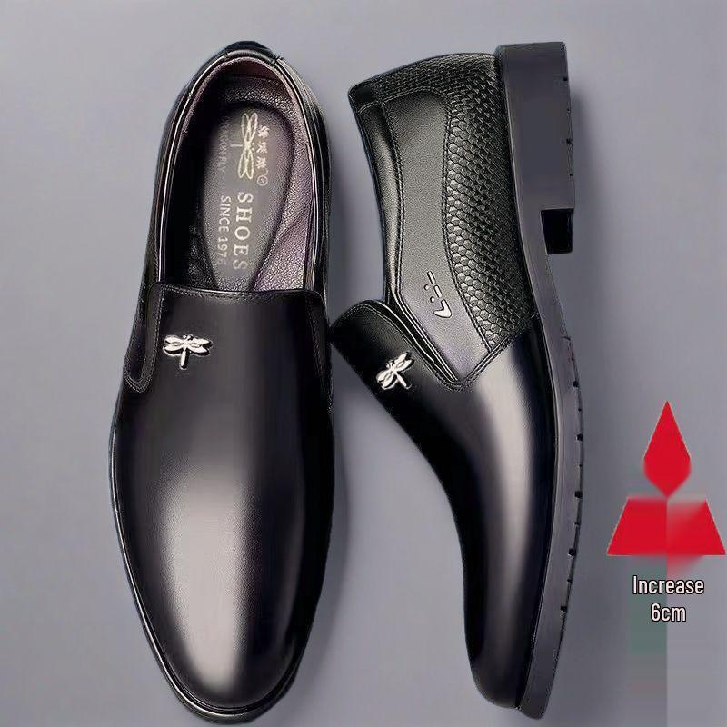 Genuine Dragonfly Men's Comfortable Leather Wedding Shoes, Soft Cowhide, Lightweight, Height-Enhancing, Casual Style.
