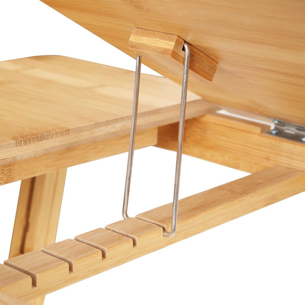 SONGMICS Bamboo Lap Desk, Laptop Table, Breakfast Tray with 5 Adjustable Tilting Angles, Small Drawer, Natural