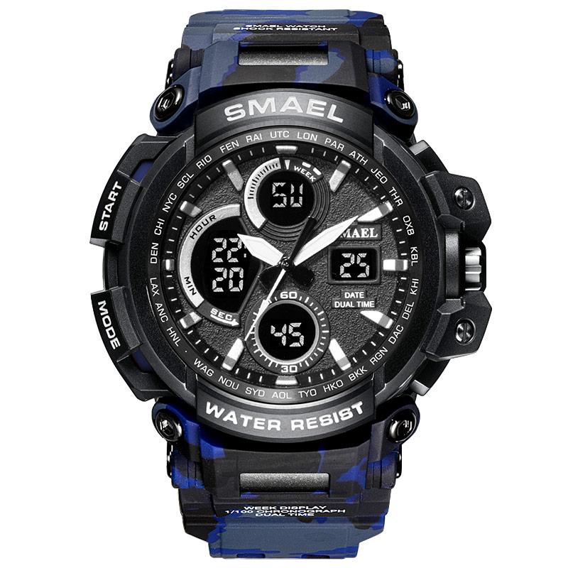 SMAEL 8072 Orologio Uomo Militare Digitale - Impermeabile 50m, Tattico Sportivo Con Retroilluminazione LED E Doppio Fuso
