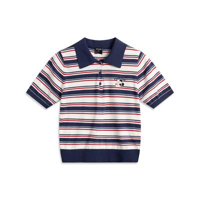 Li Ning X Disney Seria Mickey Blocuri de Culoare în Dungă Moale Confortabil Respirabil Versatil Tricou Polo cu Mânecă Scurtă Tricouri Polo Femei AMBV364-3
