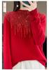 2024 Women's Zodiac Red Wool Sweater - Long Sleeve, Round Neck, Half High Neck