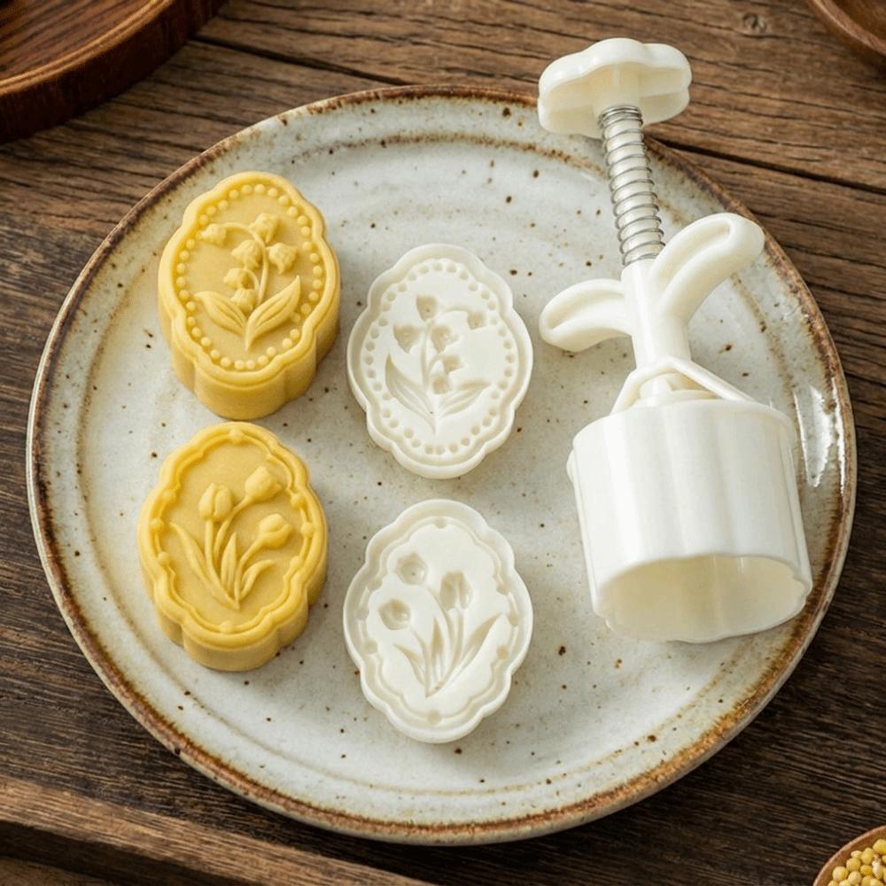 Kunststoff Mondkuchenform 3D-Muster Handgepresste Form Praktische Gebäckformen DIY Backwerkzeug
