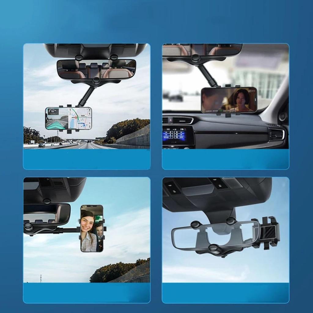 360° Car Rearview Mirror Phone Holder For Car Mount Phone And GPS Rotating Adjustable Telescopic Phone Stand