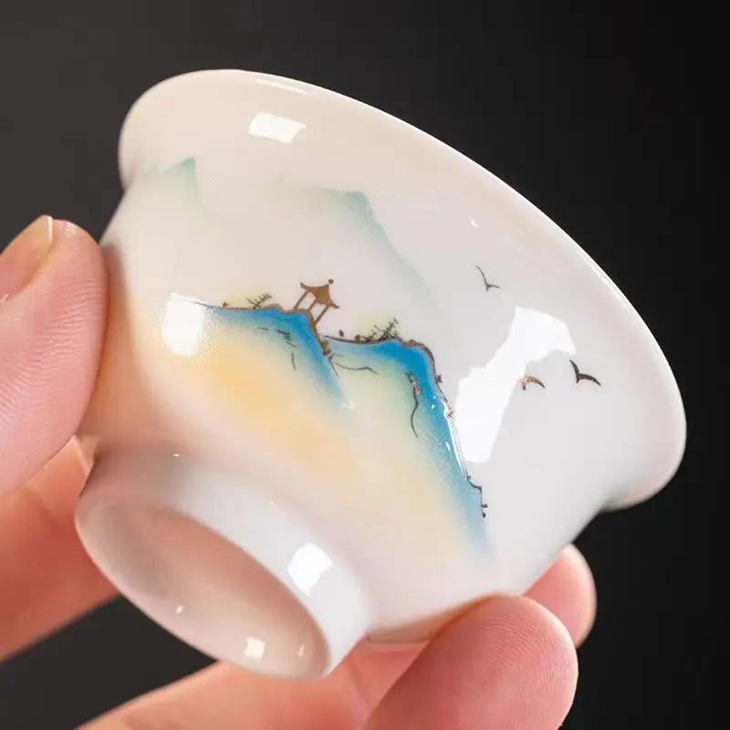 Exquisite 6pcs White Porcelain Kungfu Tea cup,China  Tea Cup set,Travel Tea Bowl Kung Fu Tea Set Chinese Teacup Sets Drinkware