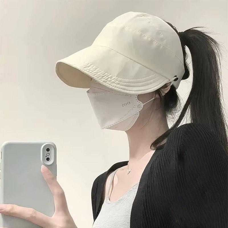 Sunshade Hat Can Be Hung With Mask Quick Drying Thin Style Summer Can Be Tied With Ponytail Female Duck Tongue Anti Roll Hat