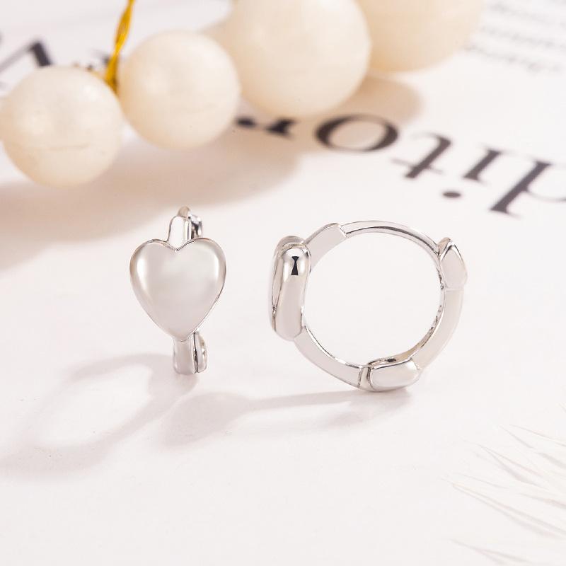 

925 Sterling Silver Jewelry Simple Smooth Love Heart Hoop Earrings For Women Wedding Party Jewelry for Girls Friend Gift Silver Plated серебряный