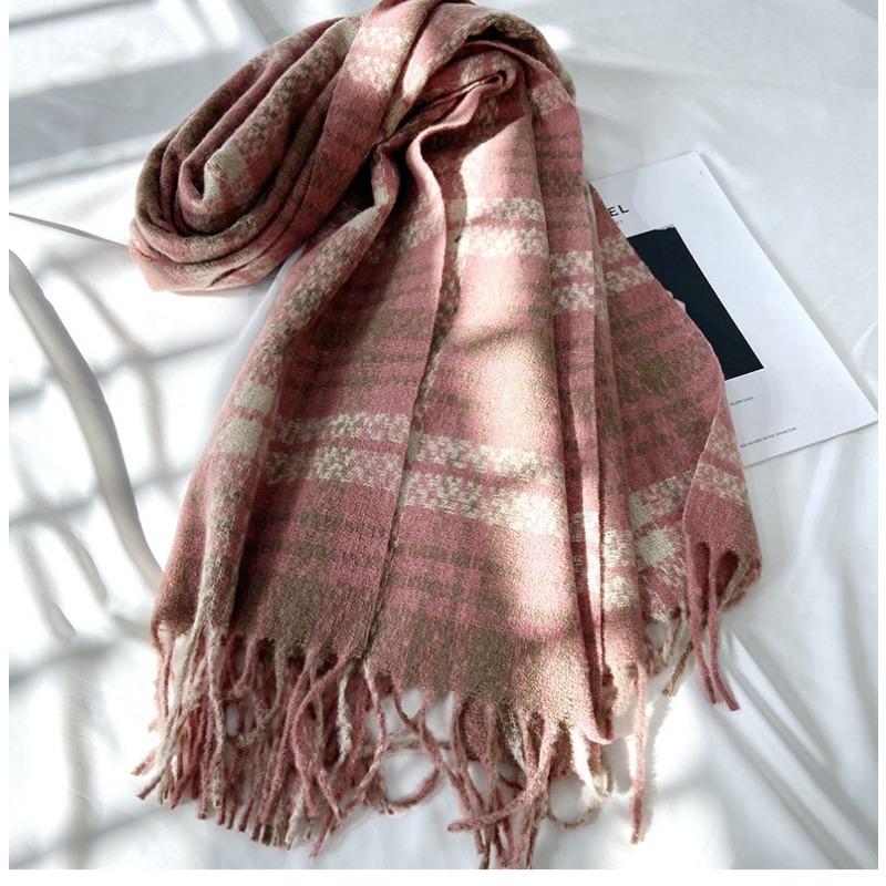Striped Plaid Scarf Women's New Winter Scarf Thickened Warm Shawl  Warm Neck Scarf Autumn Winter Thickened Coldproof Wrap Scarf