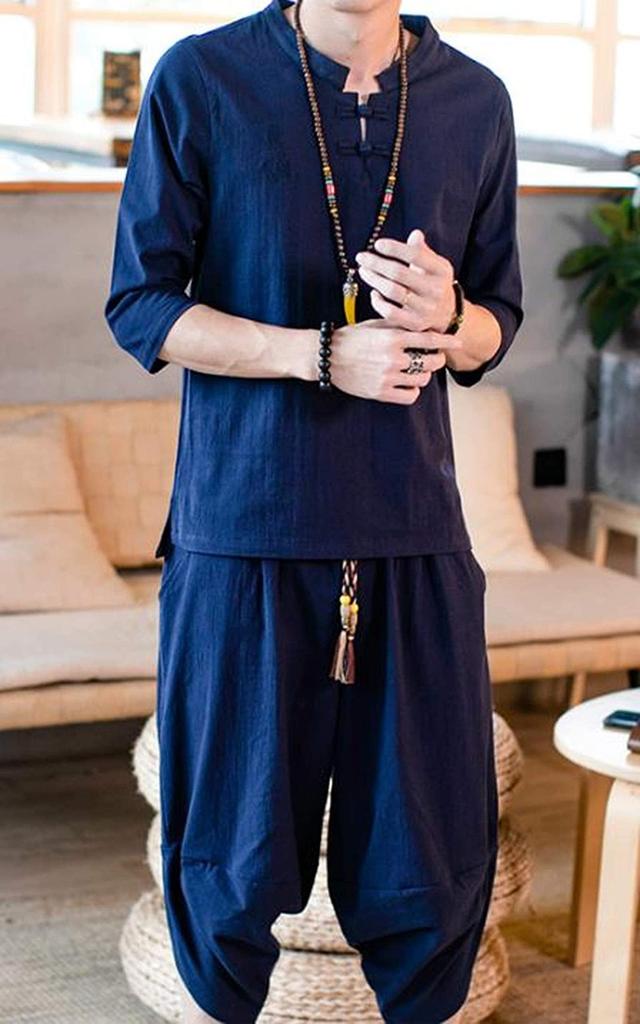 CosMisty Herren Kurzarm Jinbei Samue Yukata (Arbeitskleidung) Hergestellt aus Leinen, Shijira-Webart, Perfekt für Sommerfeste, Feuerwerke, Plus Si