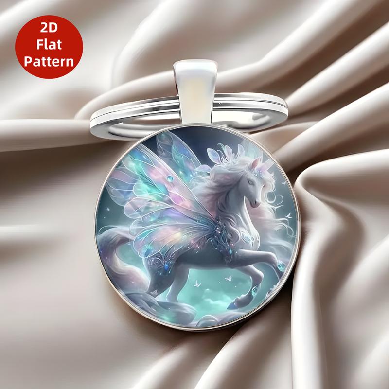 Fashion Vintage Horse Pattern Design Dome Glass Alloy Keychain Backpack Pendant Hanging Decoration Car Keyring Gifts
