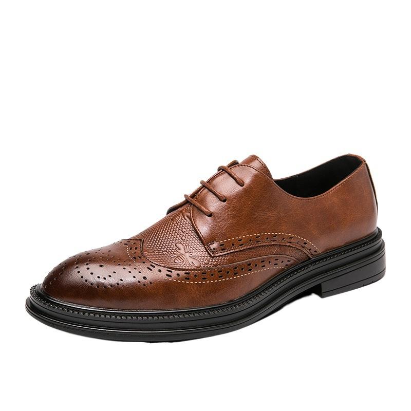 Men's leather shoes 2025 new Korean version of Brock men's shoes trendy shoes British business leather shoes